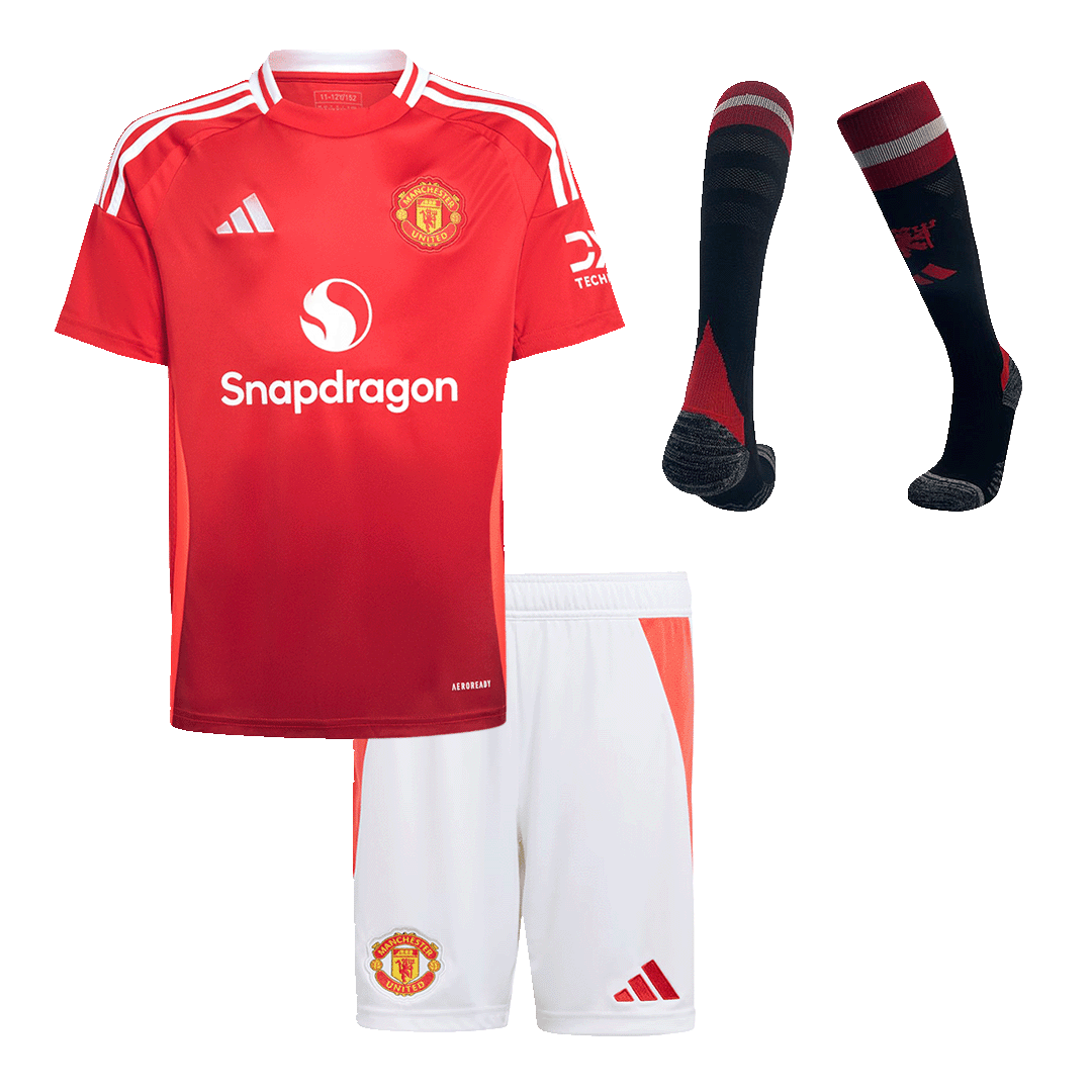 Kids Manchester United Home Full Kit(Jersey+Shorts+Socks) 2024/25 - minejerseys