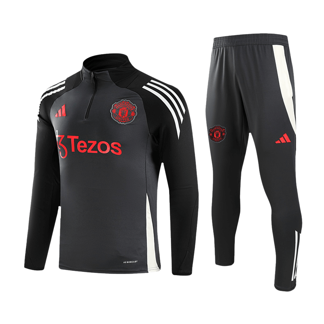 Manchester United 1/2 Zipper Sweat Kit(Top+Pants) Black 2024/25 - minejerseys