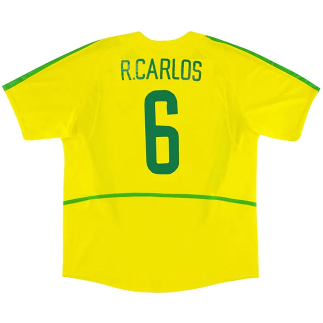 R.CARLOS #6 Retro Brazil Home Jersey World Cup 2002 - minejerseys