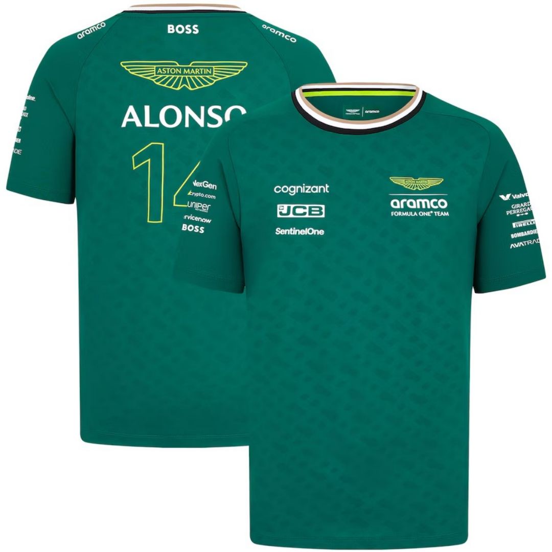 Discount Aston Martin Aramco Cognizant F1 Racing Team Fernando Alonso Driver T-Shirt 2024 - minejerseys