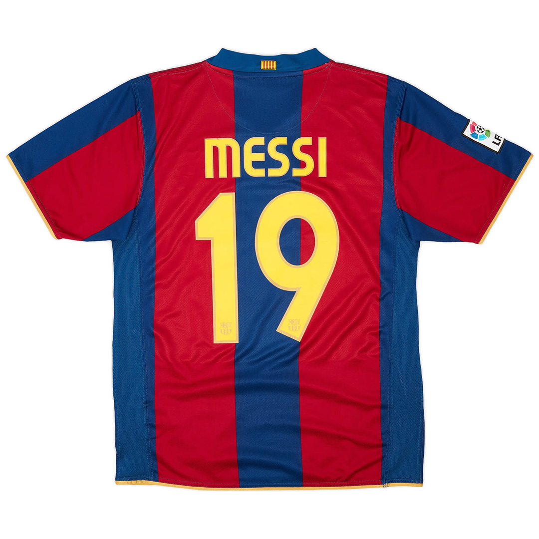 Messi #19 Retro Barcelona Home Jersey 50-Years Anniversary 2007/08 - minejerseys