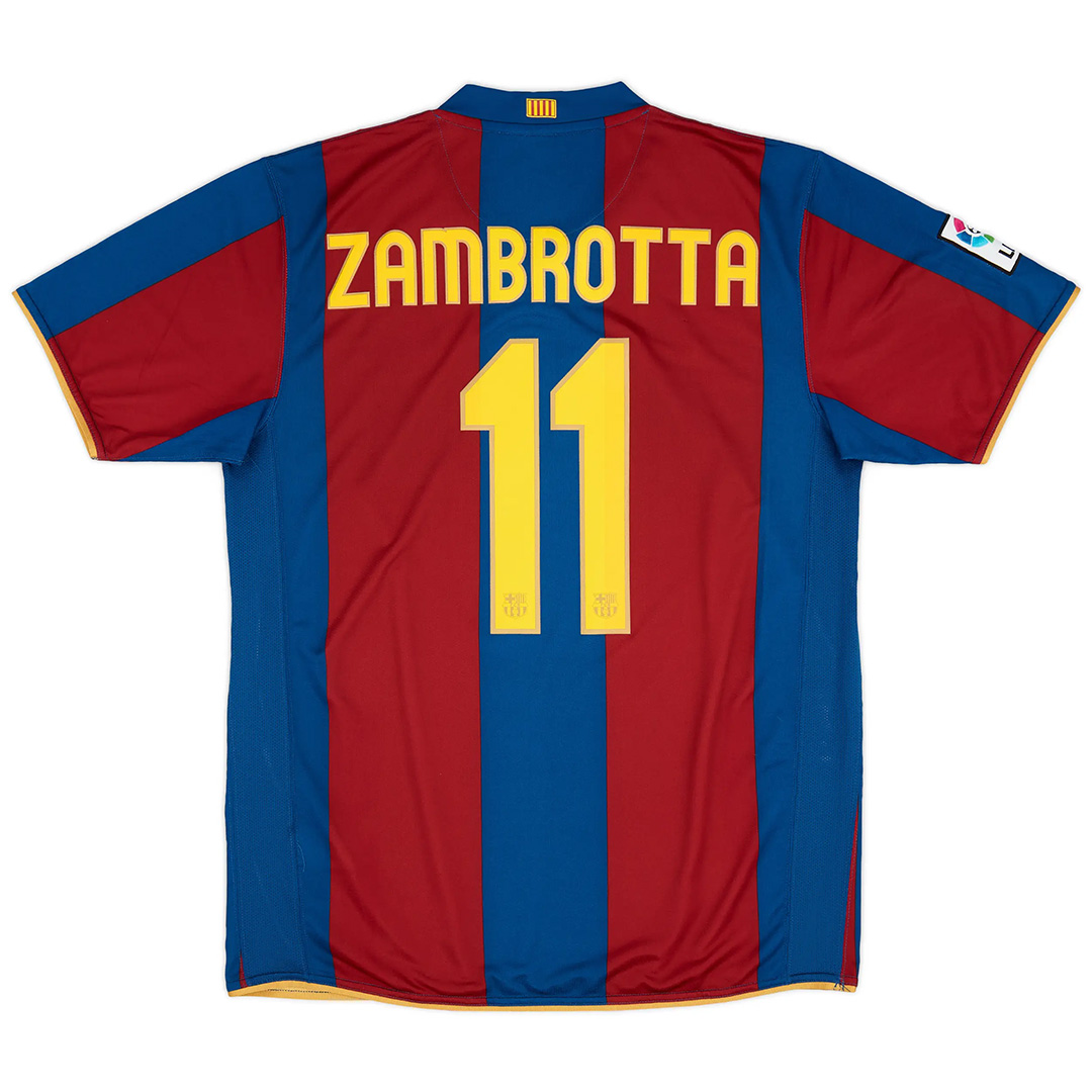 Zambrotta #11 Retro Barcelona Home Jersey 50-Years Anniversary 2007/08 - minejerseys