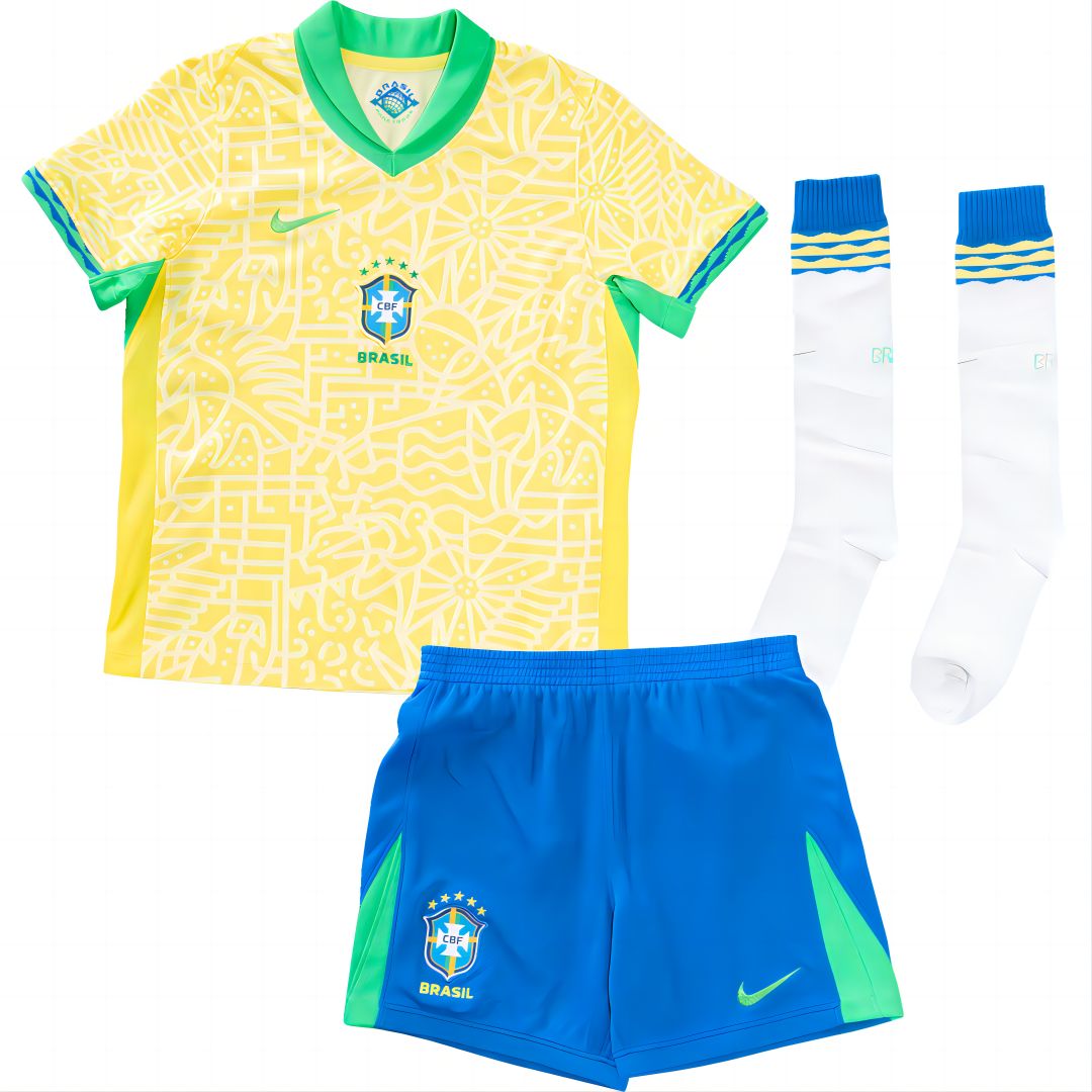 Kids Brazil Home Full Jersey Kit Copa America 2024 - minejerseys