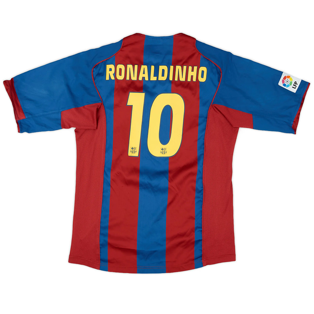Ronaldinho #10 Retro Barcelona Home Jersey 2004/05 - minejerseys