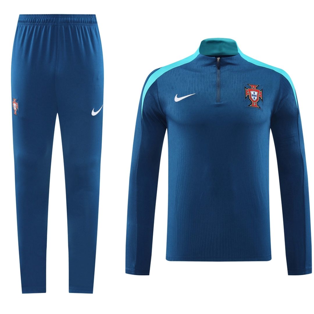 Portugal Zipper Sweatshirt Kit(Top+Pants) Blue 2024/25 - minejerseys