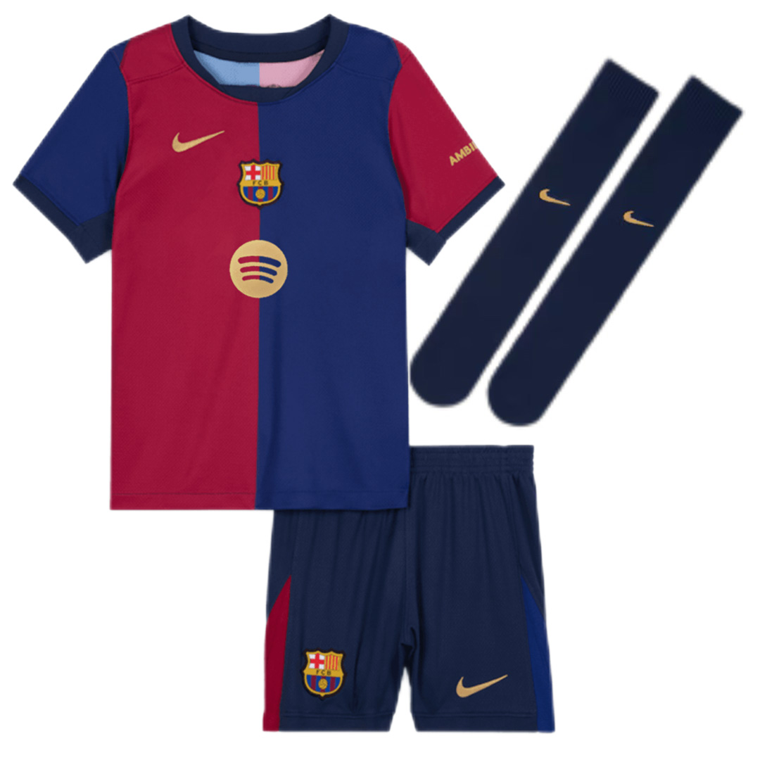 Kids Barcelona Home Full Kit 2024/25 - Spotify Logo Without Text - minejerseys