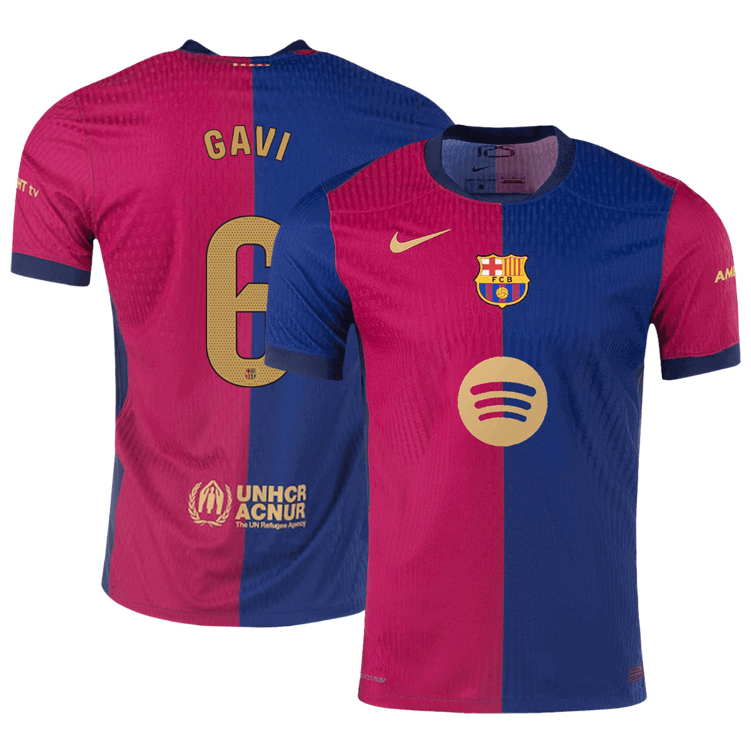 GAVI #6 Barcelona Home Spotify Logo Without Text Match Jersey 2024/25 - minejerseys